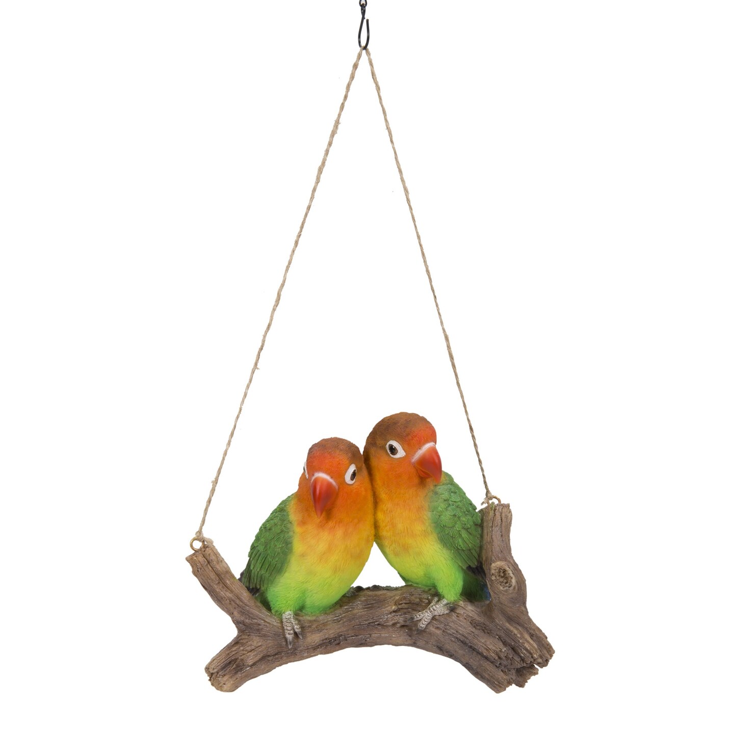 Hi-Line Gifts 6.5" Lovebird Parrots on a Branch Hanging Outdoor Garden Statue