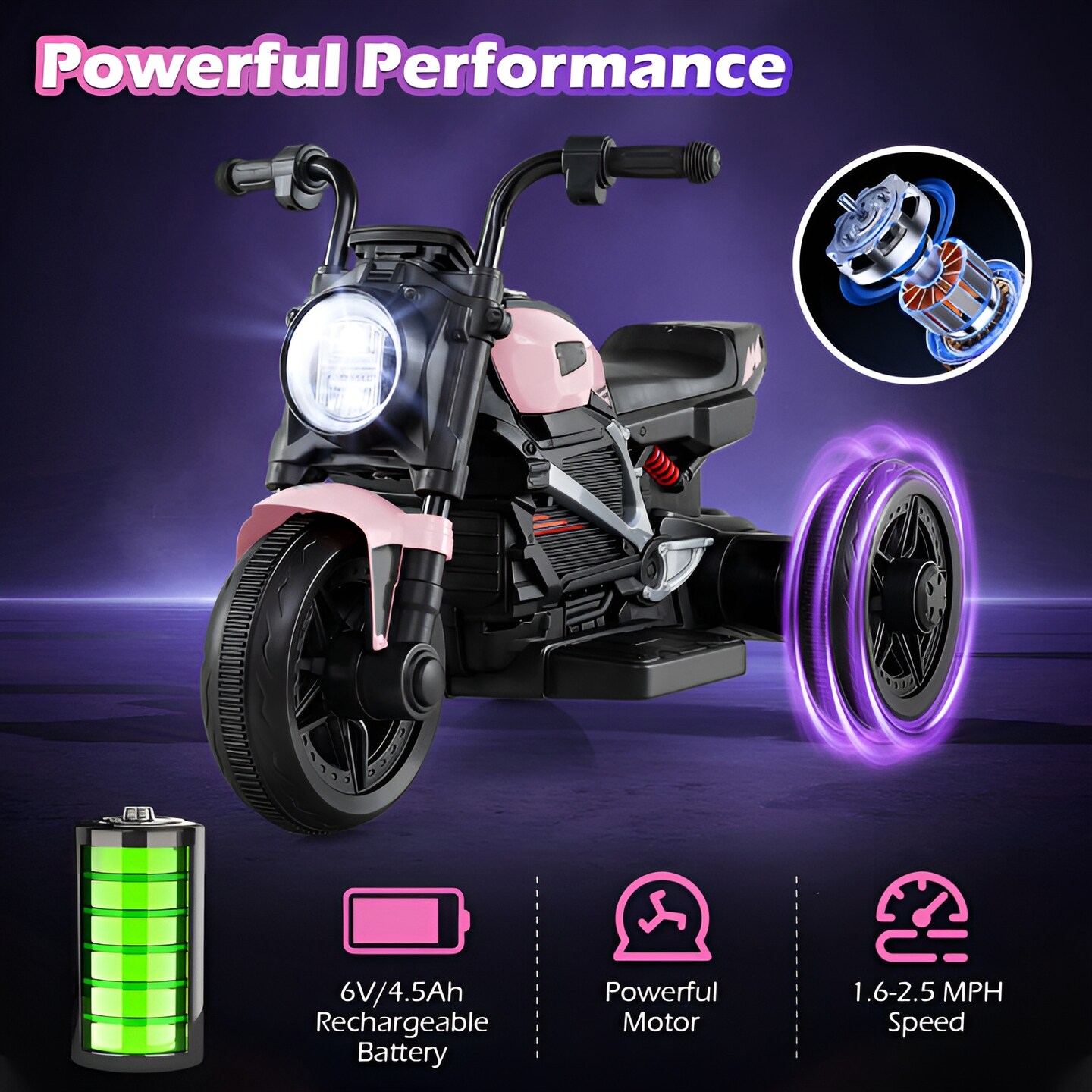 6V Kids Ride-On Motorcycle with Headlight, Music for kids 3–5