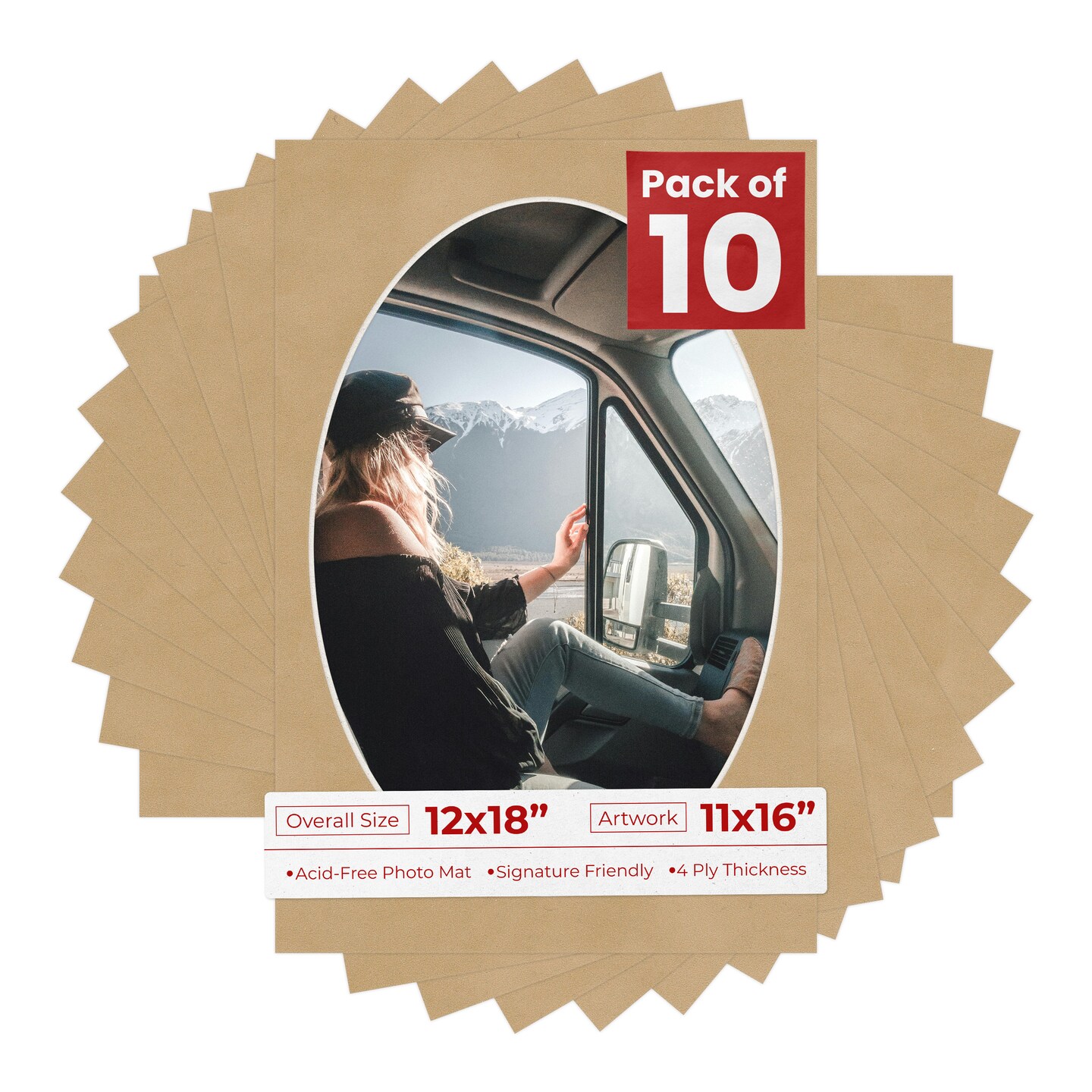 Beige Suede Mat Board for 12x18 Frames - Oval Opening for 11x16 Photos