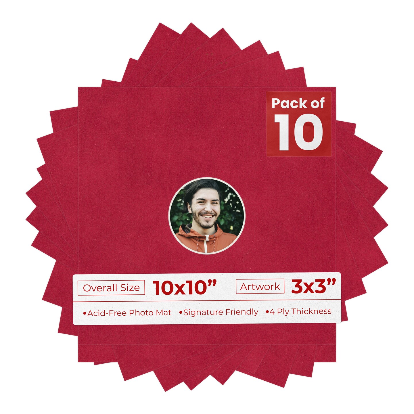 Red Suede Mat Board for 10x10 Frames - Circle Opening for 3x3 Photos