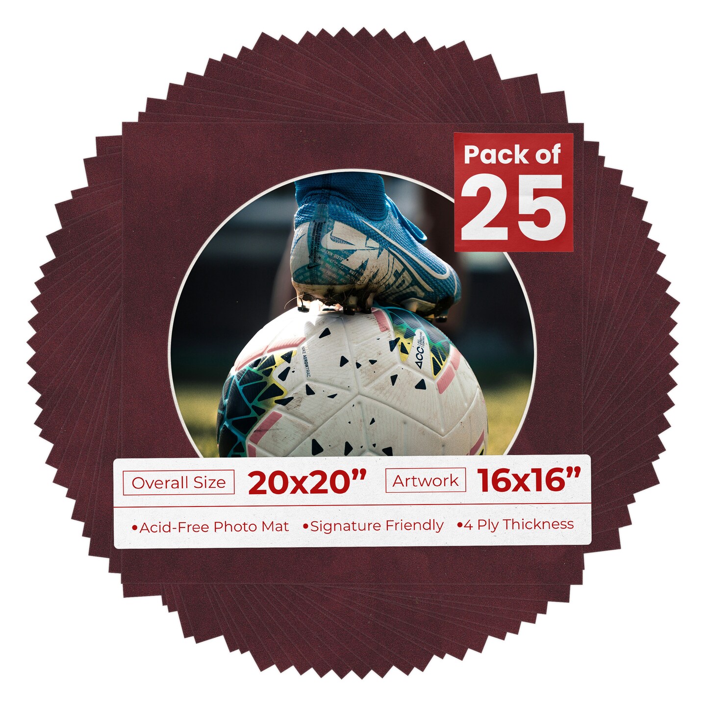 Dark Red Suede Mat Board for 20x20 Frames - Circle Opening for 16x16 Photos