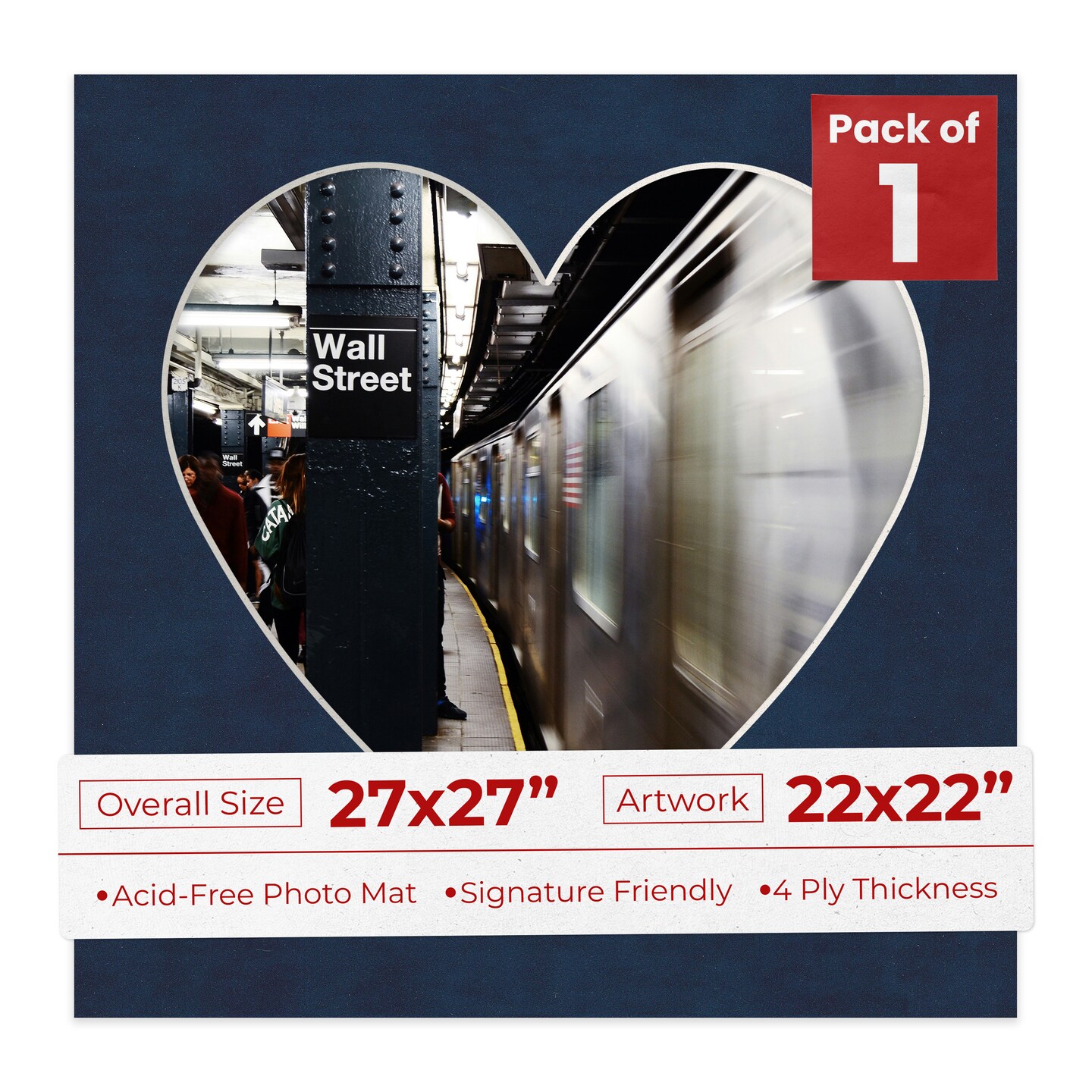 Navy Suede Mat Board for 27x27 Frames - Heart Opening for 22x22 Photos