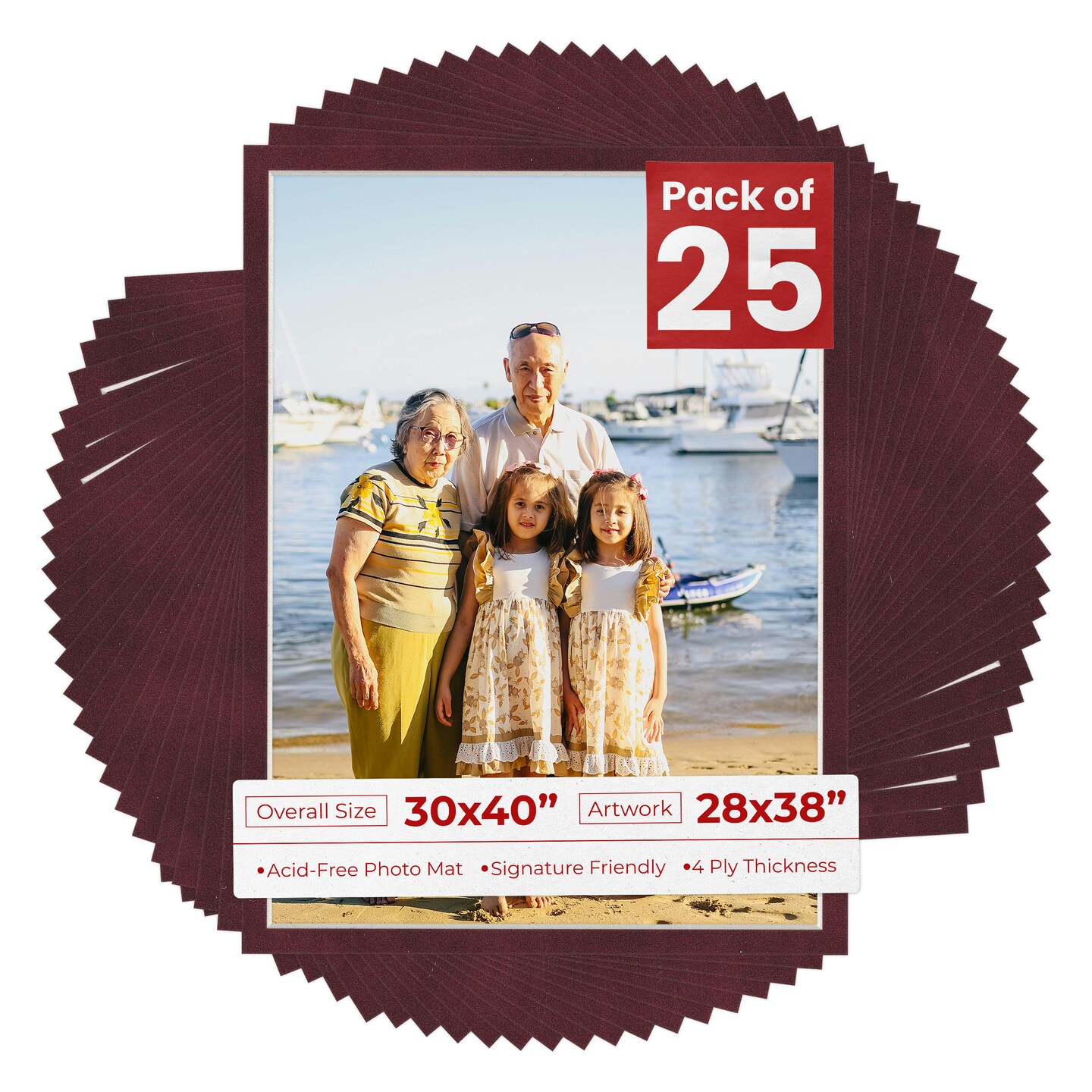 Dark Red Suede Mat Board for 30x40 Frames - Fits 28x38 Photos