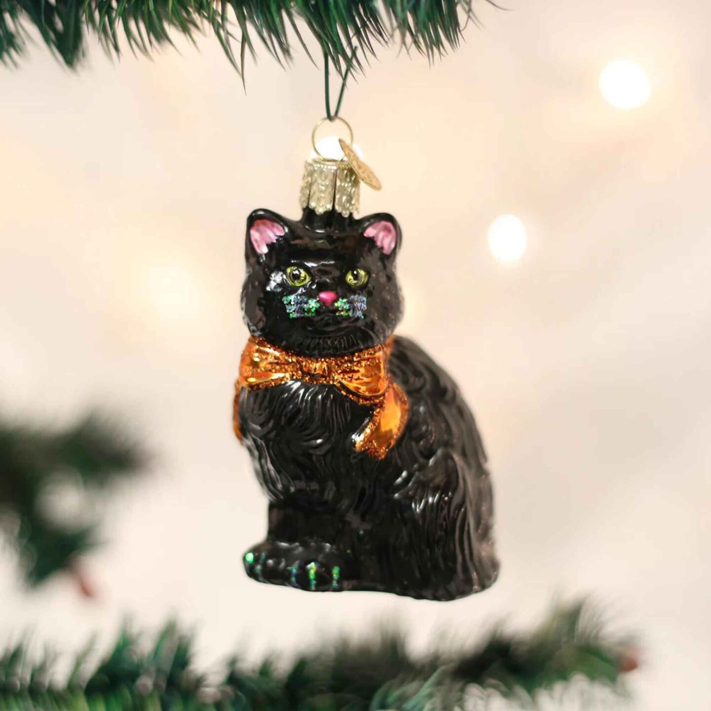 Old World Christmas 3.5 Inch Halloween Kitty Halloween Tree Ornament , Halloween Decor Black Cat Spooky