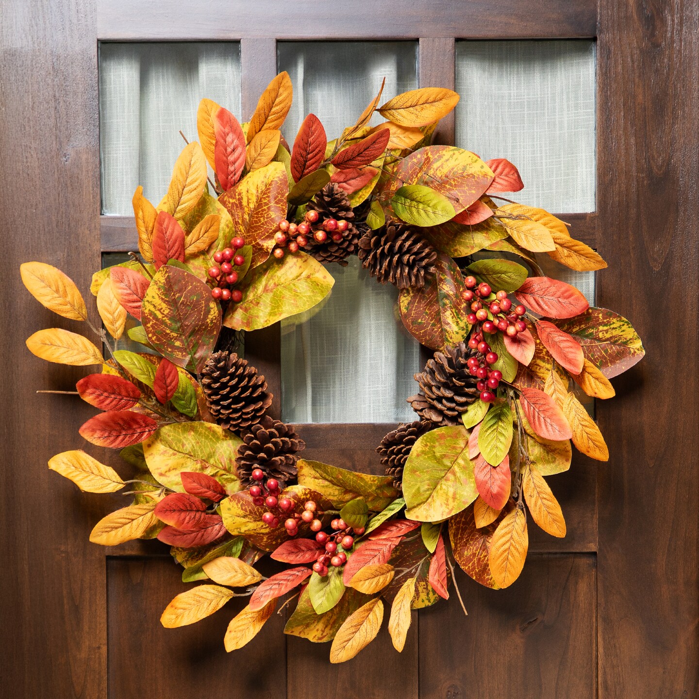 Northlight Leaves, Pinecones and Berries Artificial Fall Harvest Wreath ...