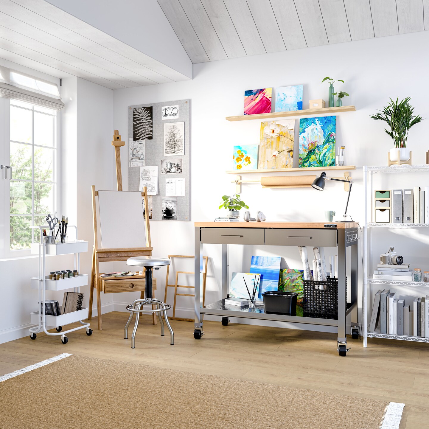 Seville Classics HOME Work Center Island Table, 48" W x 24" D x 36" H