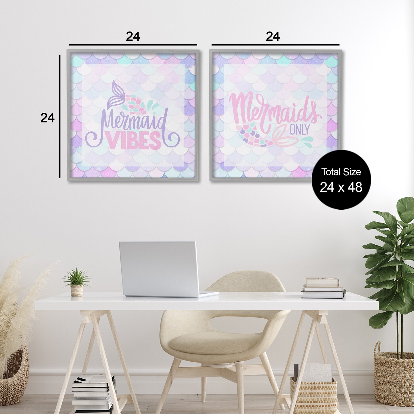 Stupell Industries Dreamy Mermaid Phrases with Scales 2pc Framed Giclee Set, design by Kim Allen