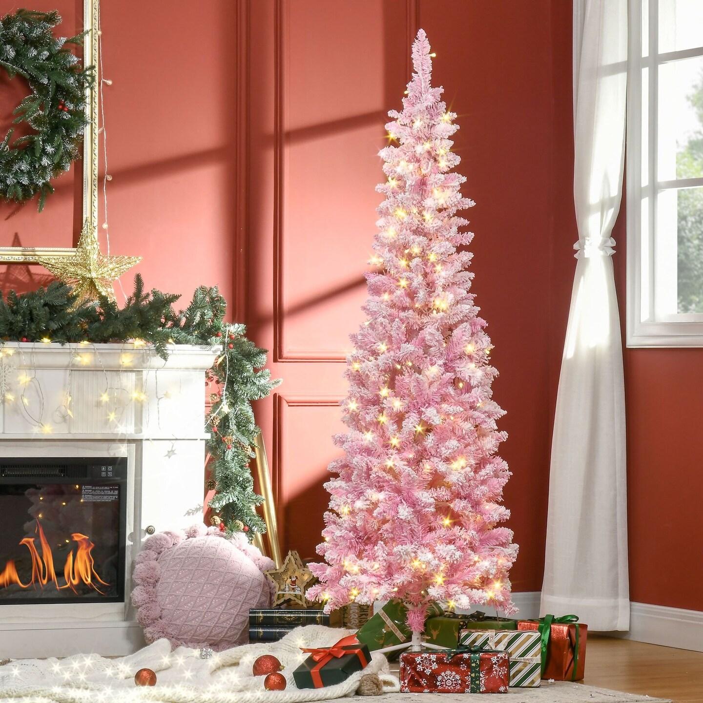 Edge Collections - 6' - Pink - Pre-Lit Pink Christmas Tree for Holiday Ambience - 1 Piece