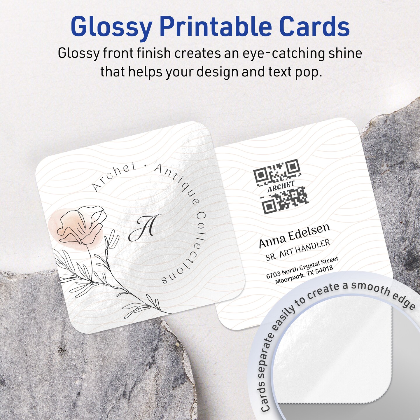 Avery Glossy White Square Cards, 2&#x22; x 2&#x22; Square Rounded Corners