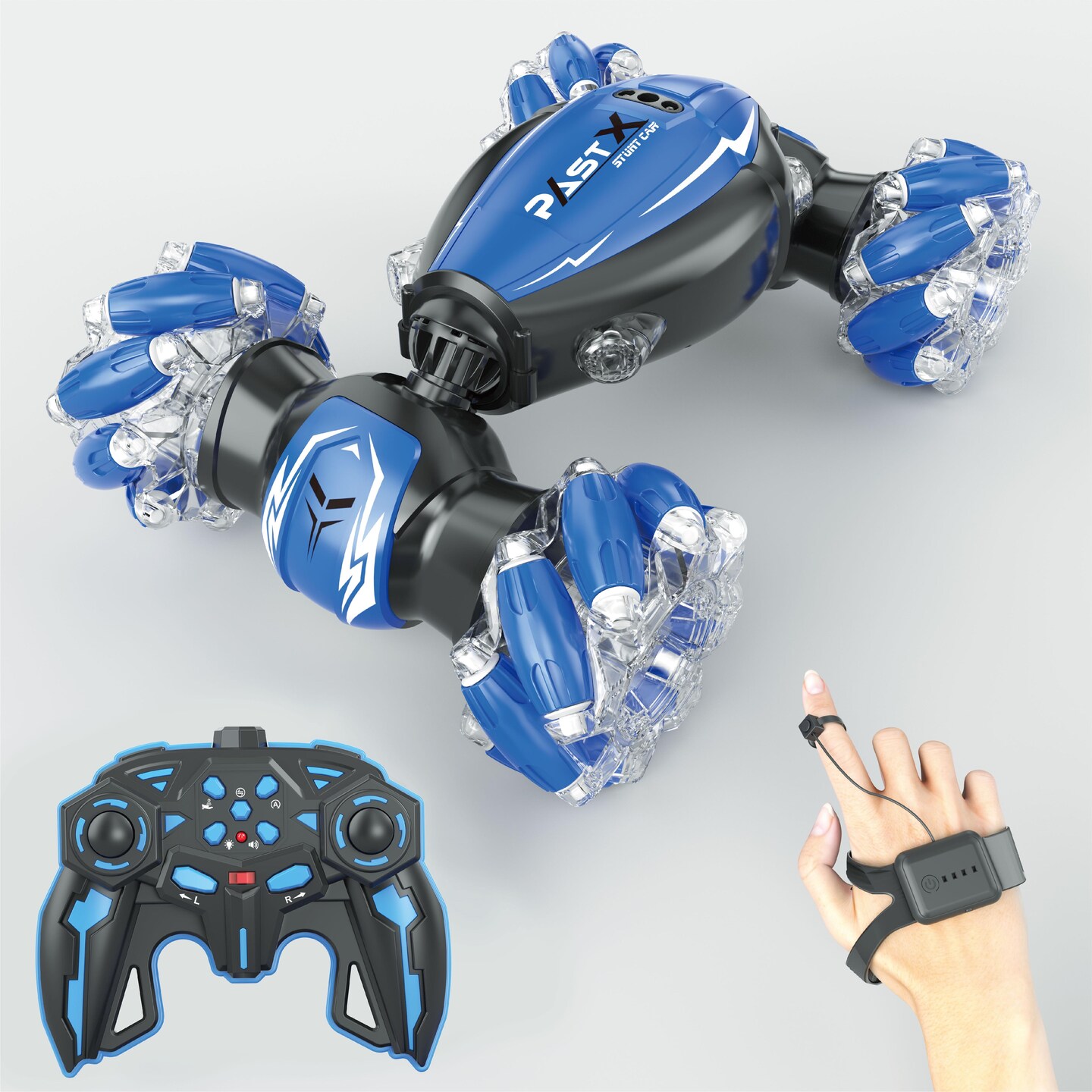 Dual Control Twisted Car Blue Remote & Gesture Control 360° Rotation, All-Direction Drift, 45° Inclined Climbing Stunt Toy for Kids & Adults