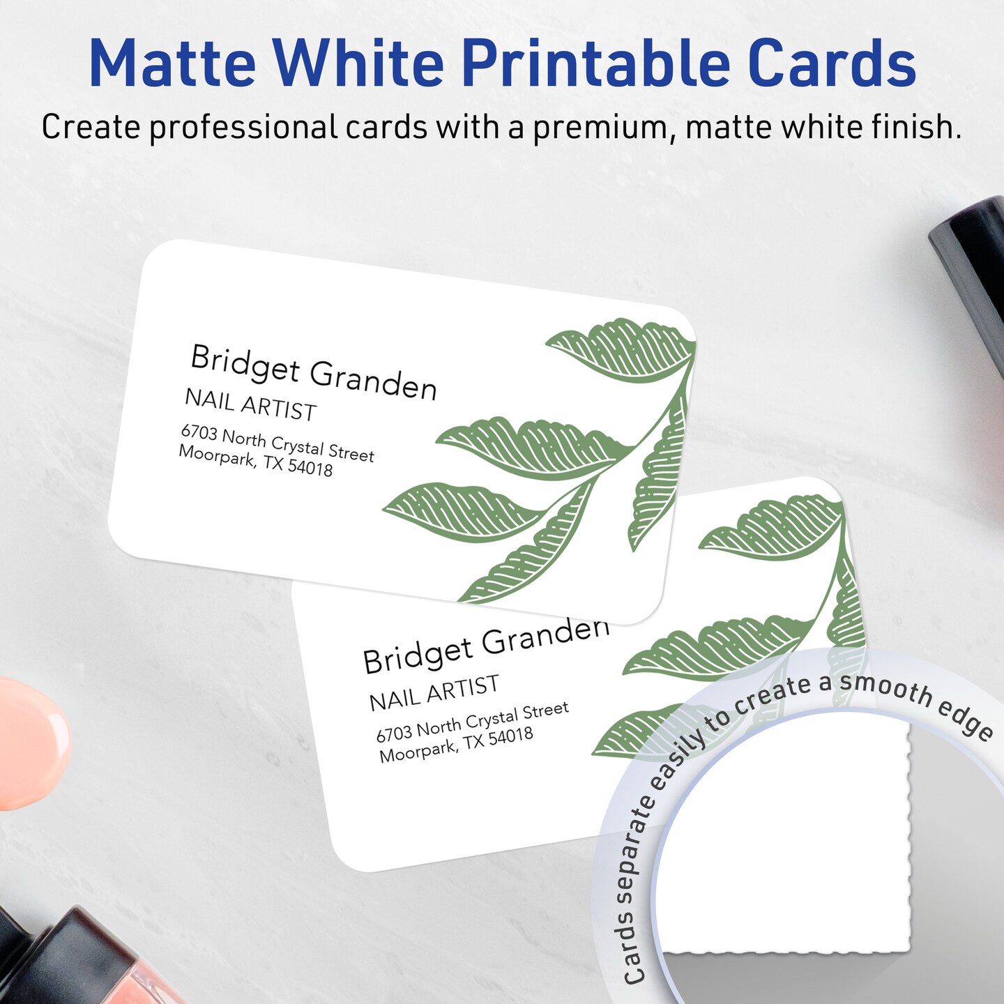 2" x 3-1/2" Rectangle Rounded Corners, Matte White Business Cards