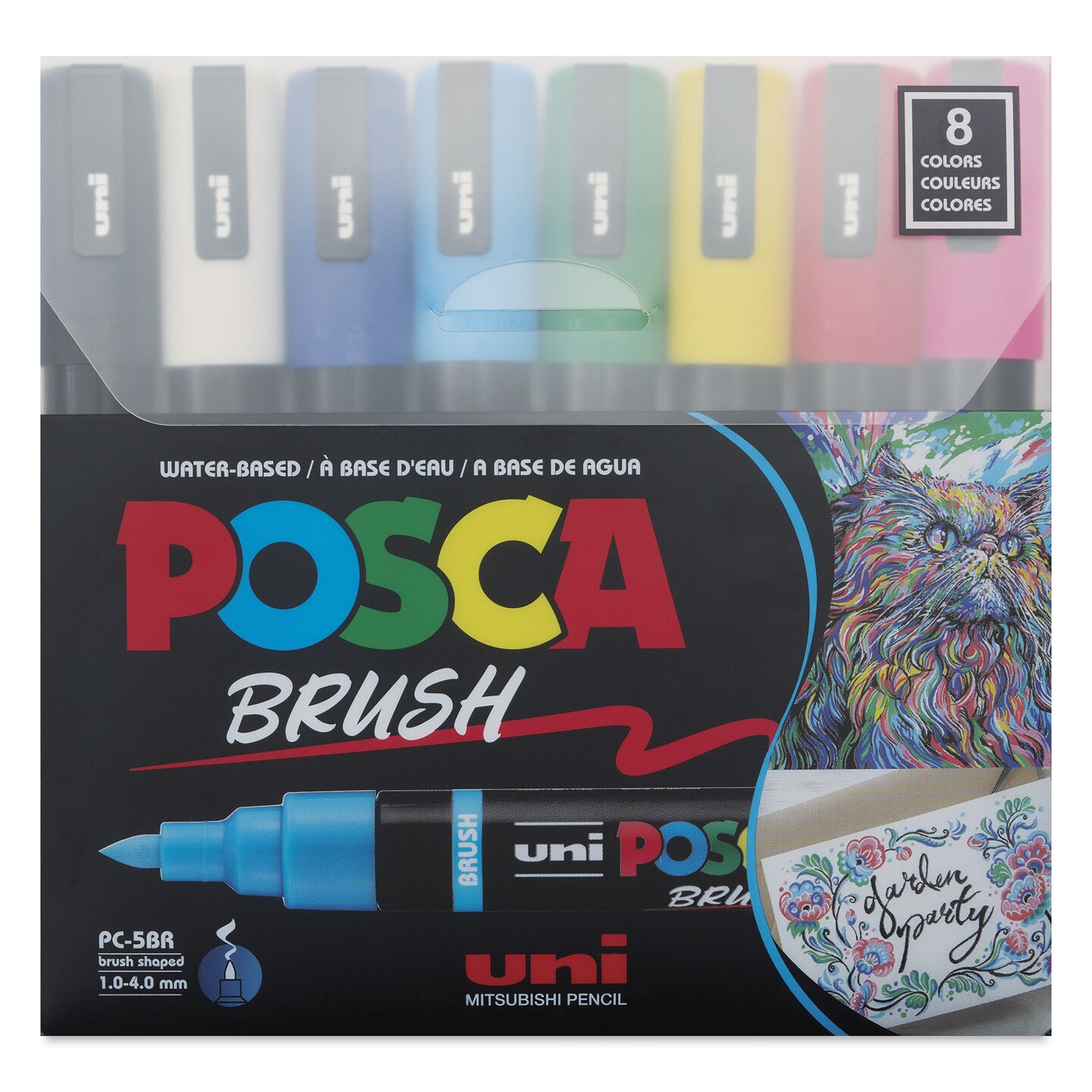 Posca Brush Paint Markers - Set of 8, Assorted Colors, Brush Tip, 1.0 - 4.0 mm