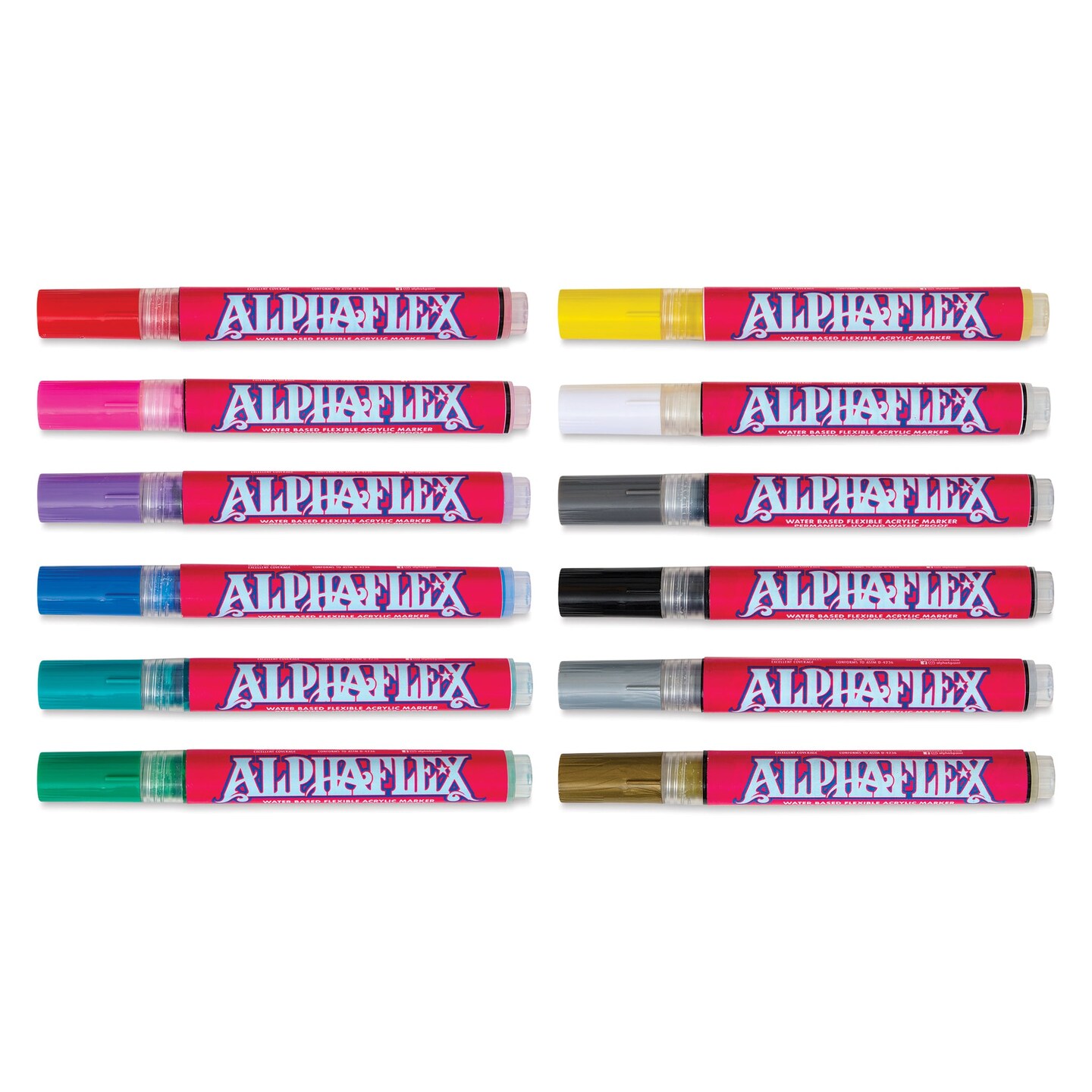 Alpha6 AlphaFlex Textile and Leather Paint Markers - Assorted Colors, 4 mm, Set of 12