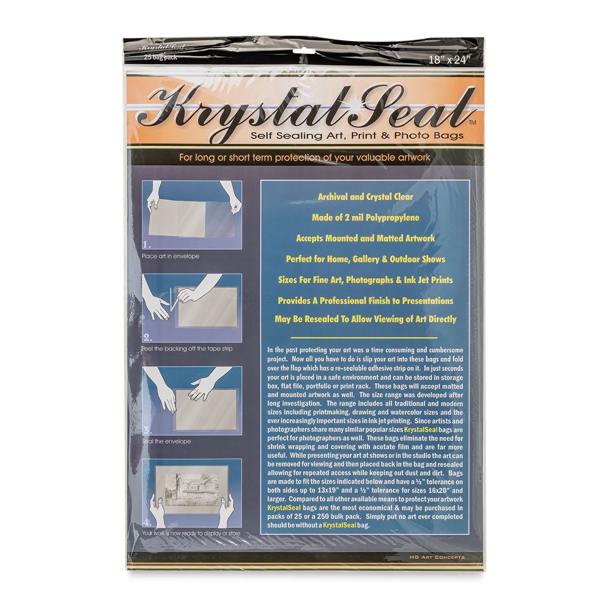 Krystal Seal Self-Sealing Art, Print, and Photo Bag Pack - 18" x 24", Pkg of 25