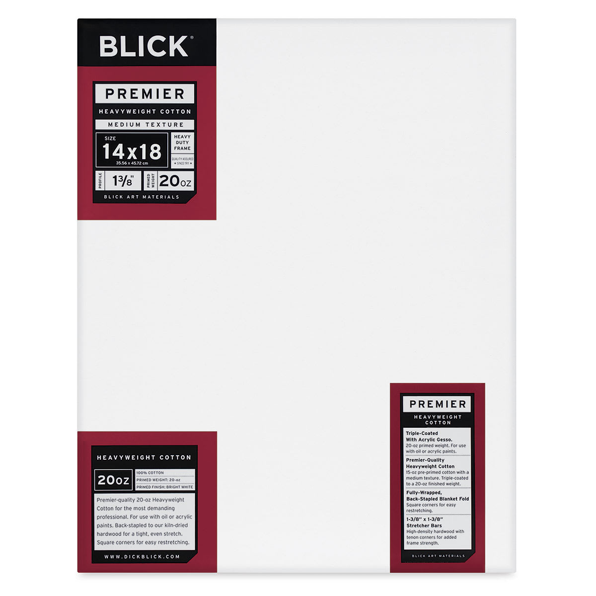 Blick Premier Heavyweight Stretched Cotton Canvas - 14" x 18", 1-3/8" Profile