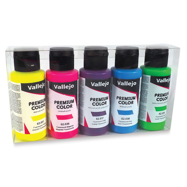 Vallejo Premium Airbrush Colors - 60 ml, Set of 5, Fluorescent Colors