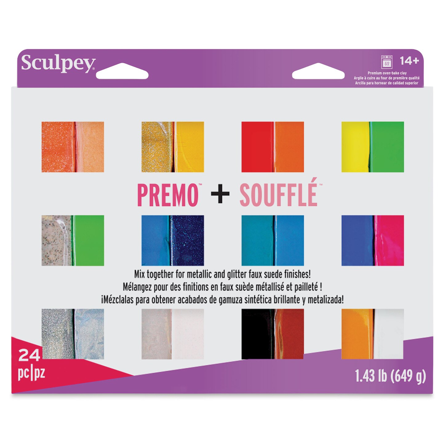 Sculpey Premo and Souffle Multipack - Metallic and Glitter Faux Suede, Set of 24