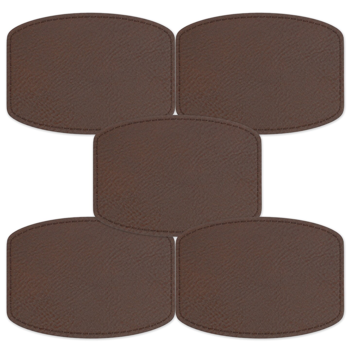 Engravable Leather Patch Blanks for Hats, Jackets & Bags – Laserable Faux Leather Patches with Adhesive & Stitch – Leatherette Apparel Patches (Round Rectangle, 5 Pack)