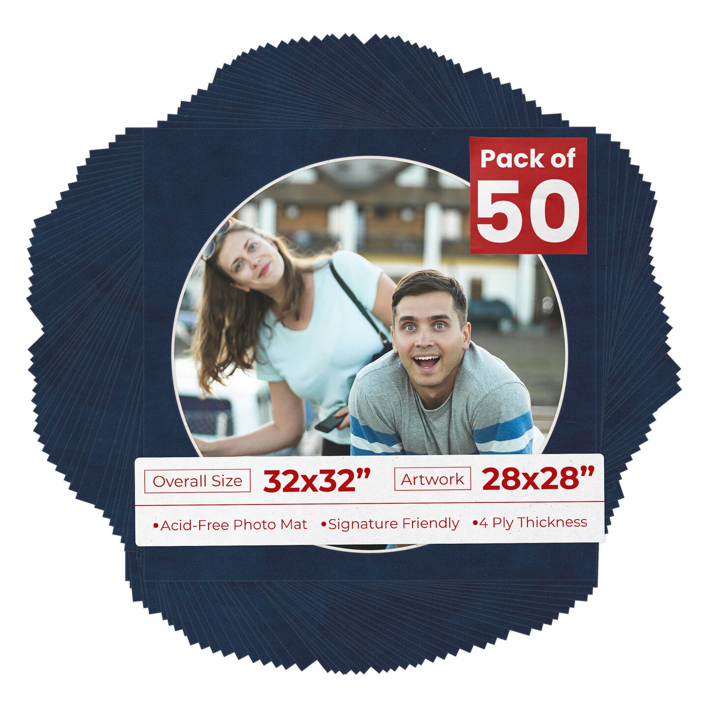 Navy Suede Mat Board for 32x32 Frames - Circle Opening for 28x28 Photos