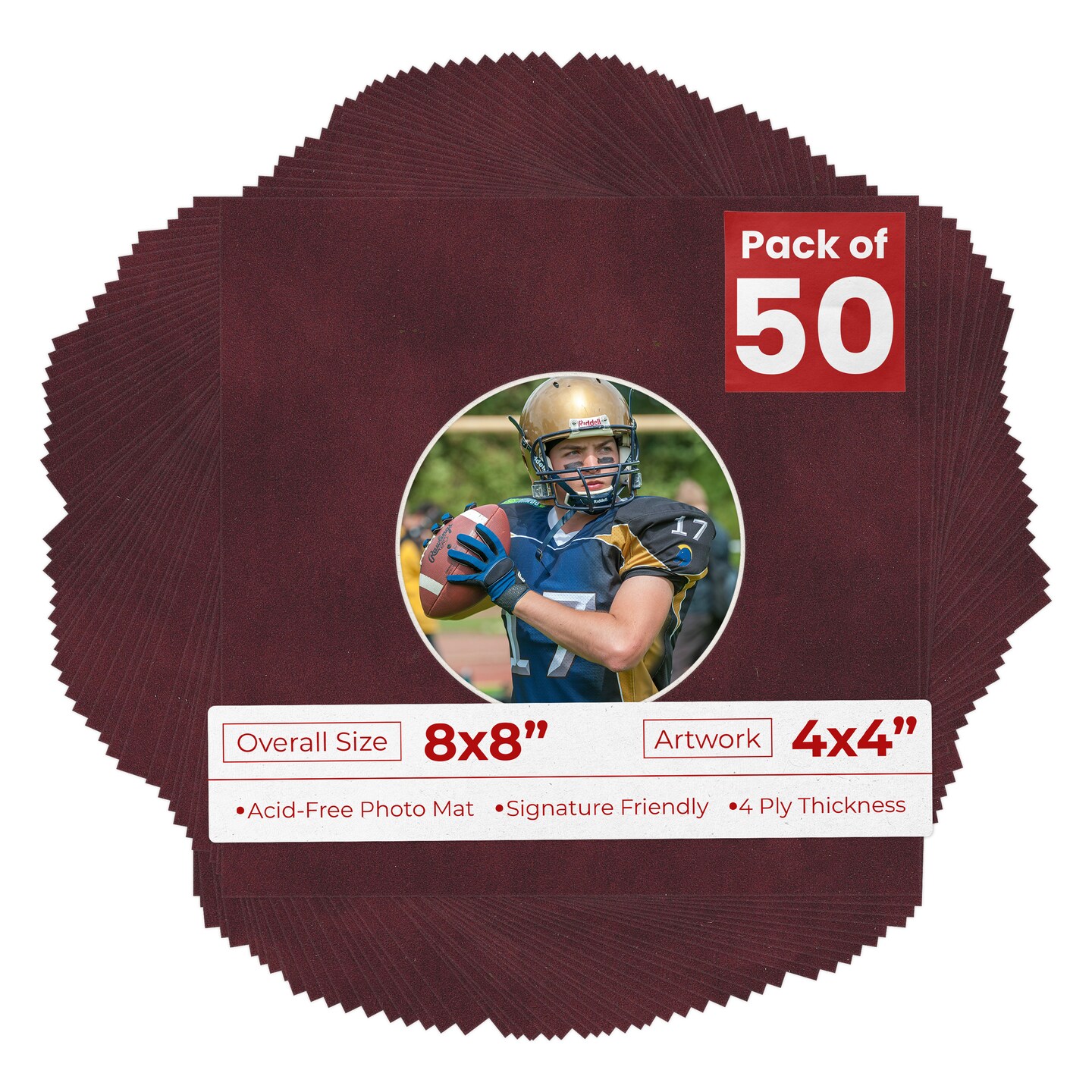 Dark Red Suede Mat Board for 8x8 Frames - Circle Opening for 4x4 Photos