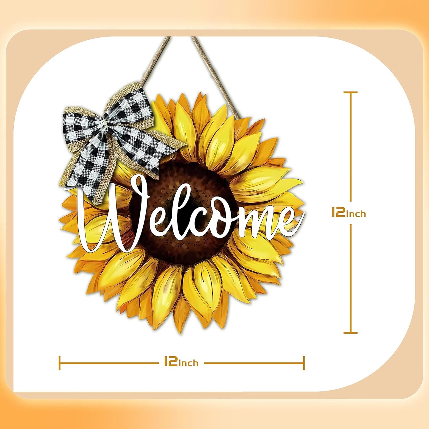 Summer Door Sign Sunflower Welcome Door Hanger Vintage Door Sign Front for Door Decoration Wreaths Decorations Door Hanging Farmhouse Porch Wall Outdoor 12"x12"