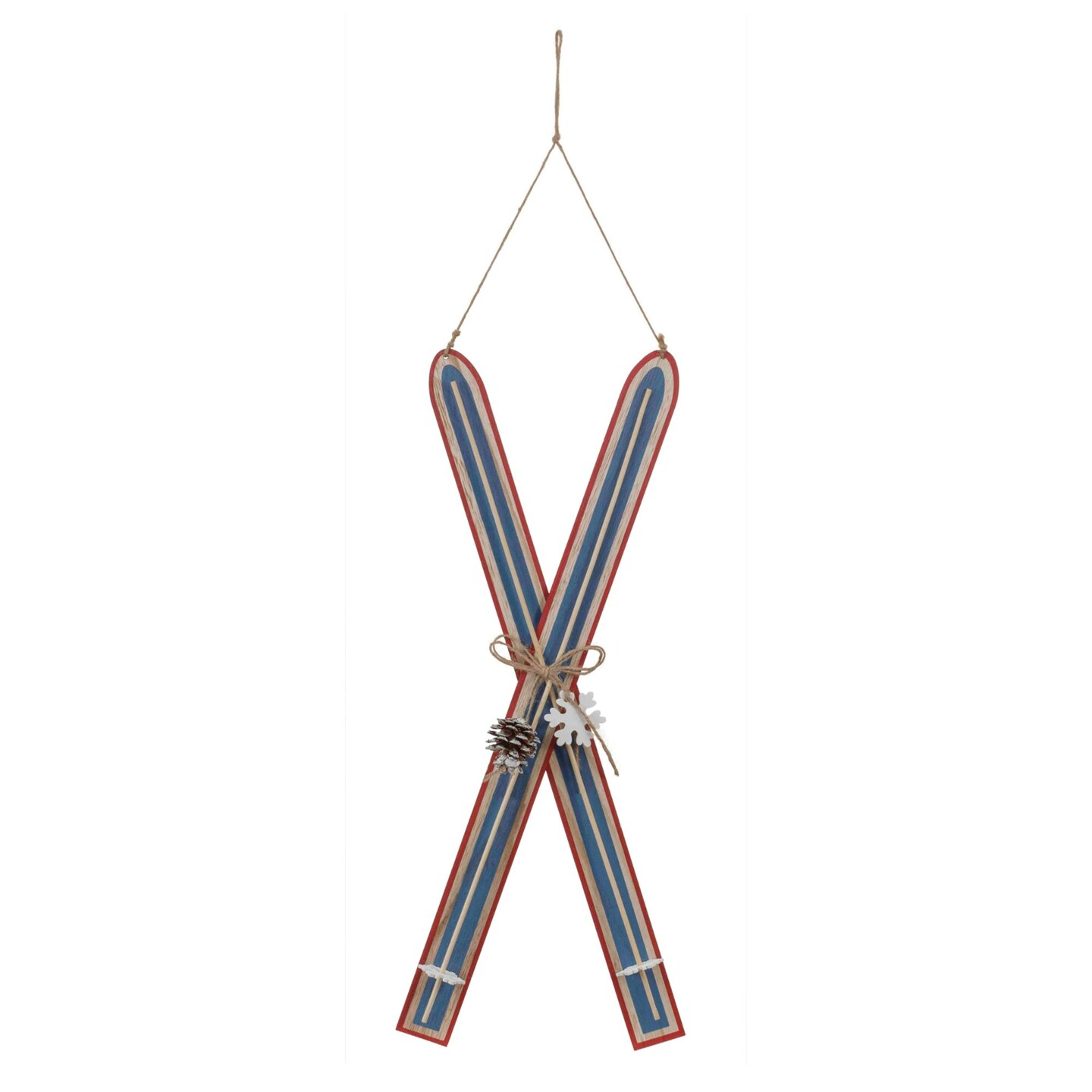 Melrose Wood Ski Christmas Ornaments - 22&#x22; - Blue and Red - 2ct