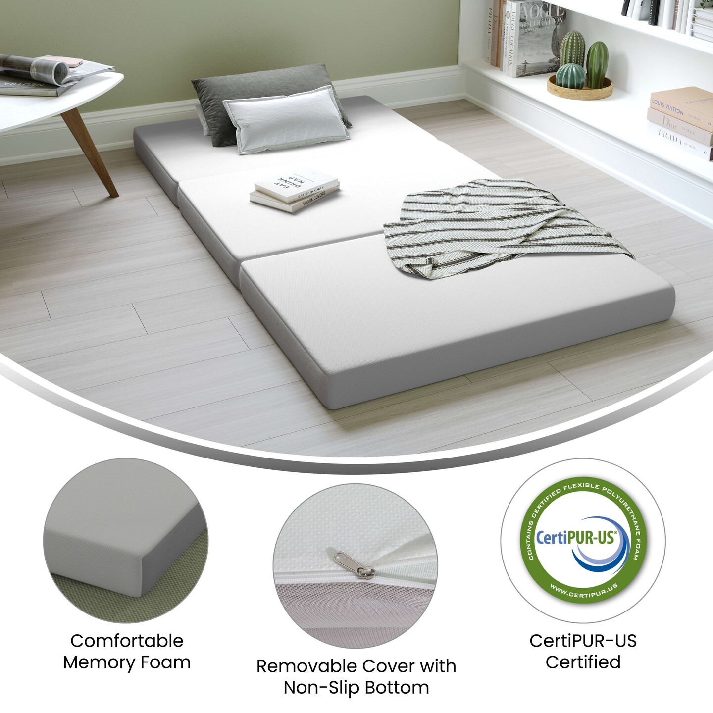 Emma and Oliver Nova Cooling Tri-Fold Memory Foam Mattress in a Box with Supportive Foam Base and Washable Cover