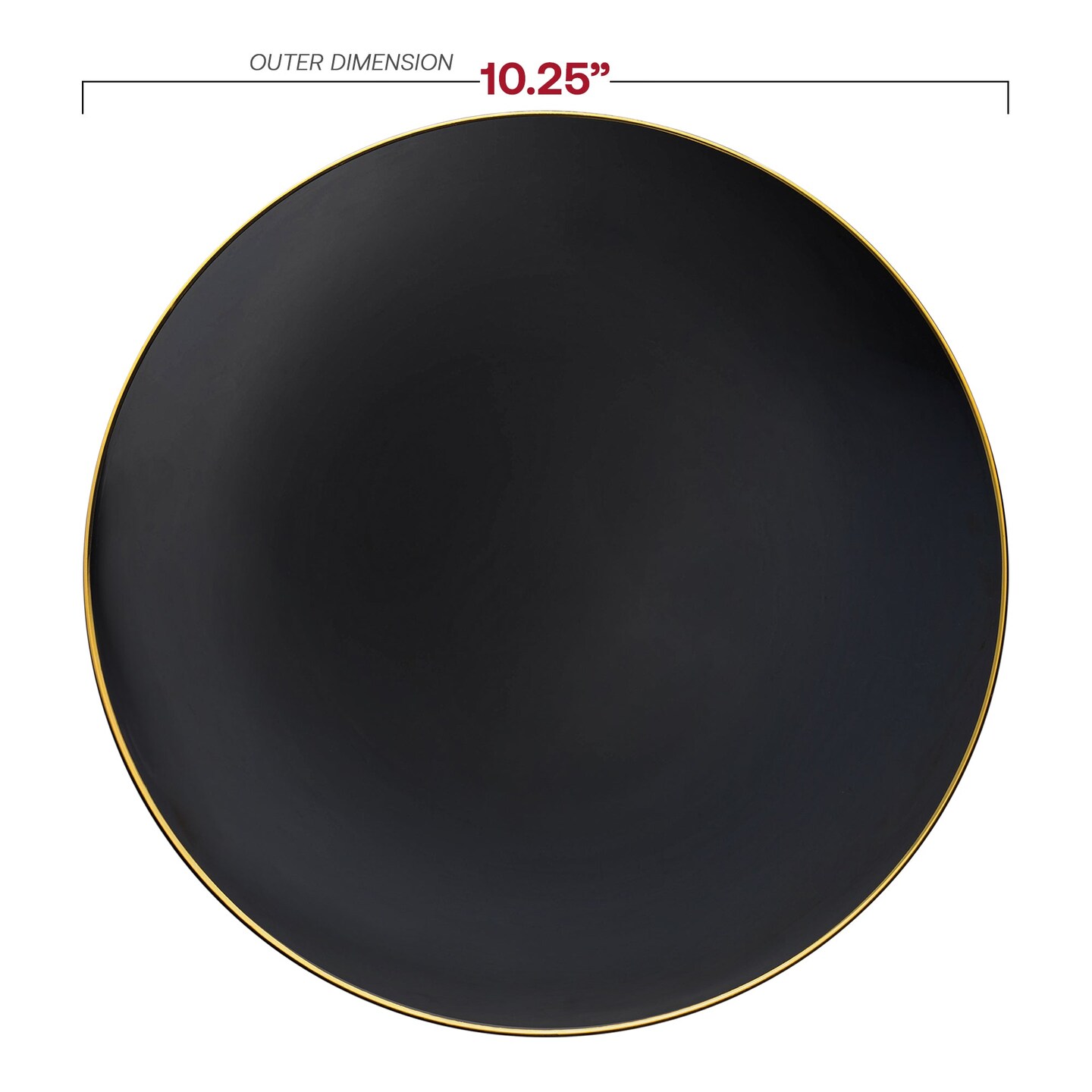 Black with Gold Rim Organic Round Disposable Plastic Dinner Plates - 10.25" (120 Plates)