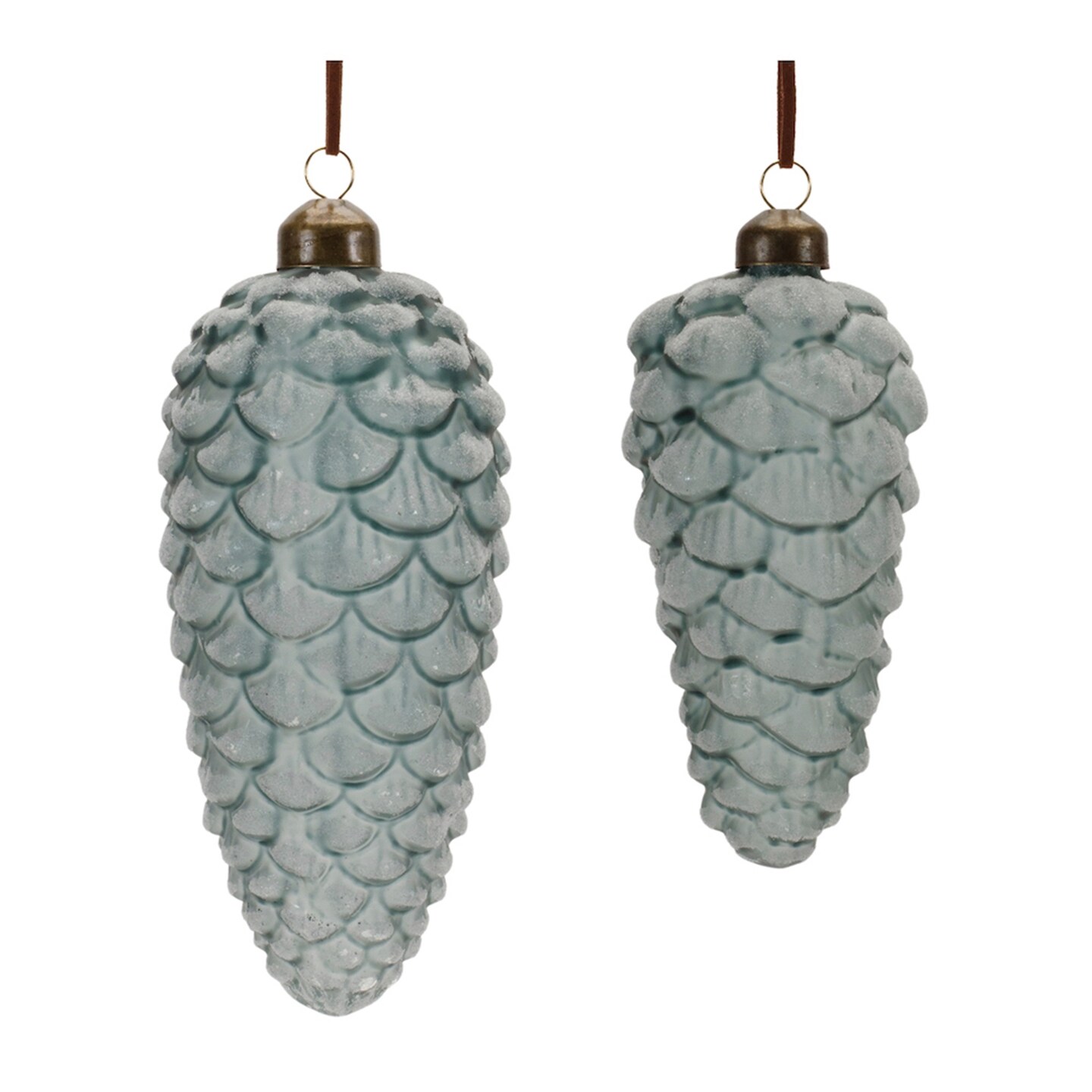 Melrose Frosted Pinecone Drop Glass Christmas Ornaments - 7&#x22; - Blue - 6ct