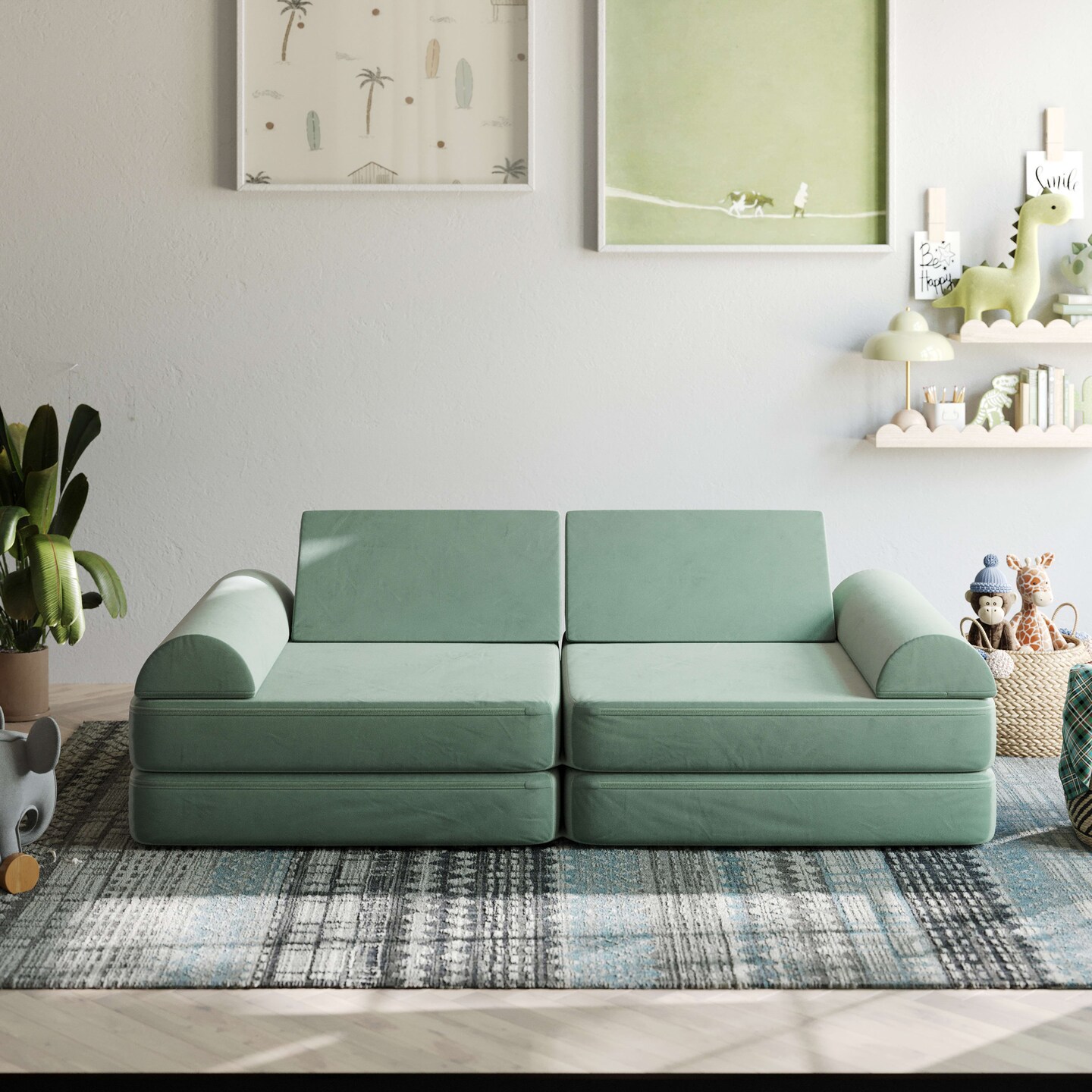 Emma and Oliver Conner Modular Play Couch for Kids with Convertible 6-Piece Design and Soft Foam Cushions