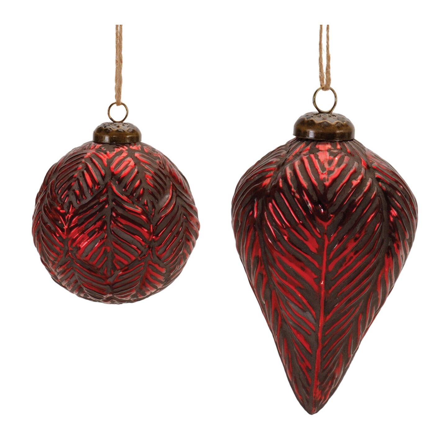 Melrose Etched Glass Christmas Ornaments - 5.5&#x22; - Burgundy - 6ct