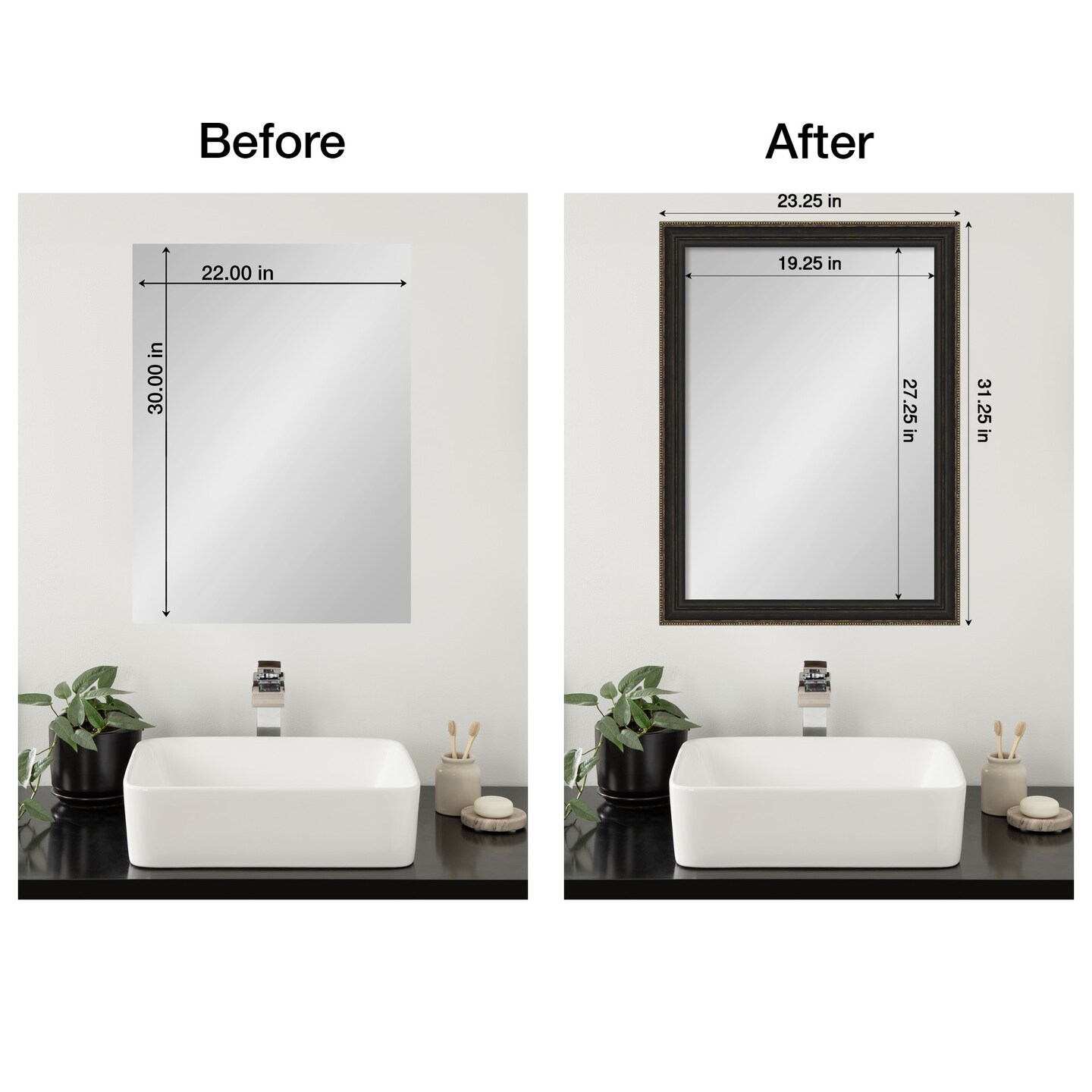 Amanti Art Mirror Makeover Bathroom Mirror Frame Border Kit - Fully Assembled Peel and Stick Frame - Mirror NOT Included - Accent Bronze Narrow Trim
