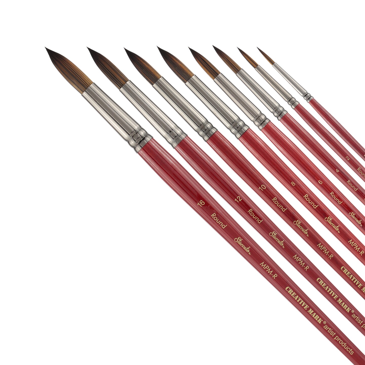 Creative Mark Staccato Synthetic Art Paint Brush - Assorted Round Brush Set of 8 - Long Handle, Hand-Crafted Artist Paint Brush Set - Multimedia Fine Art Paint Brushes