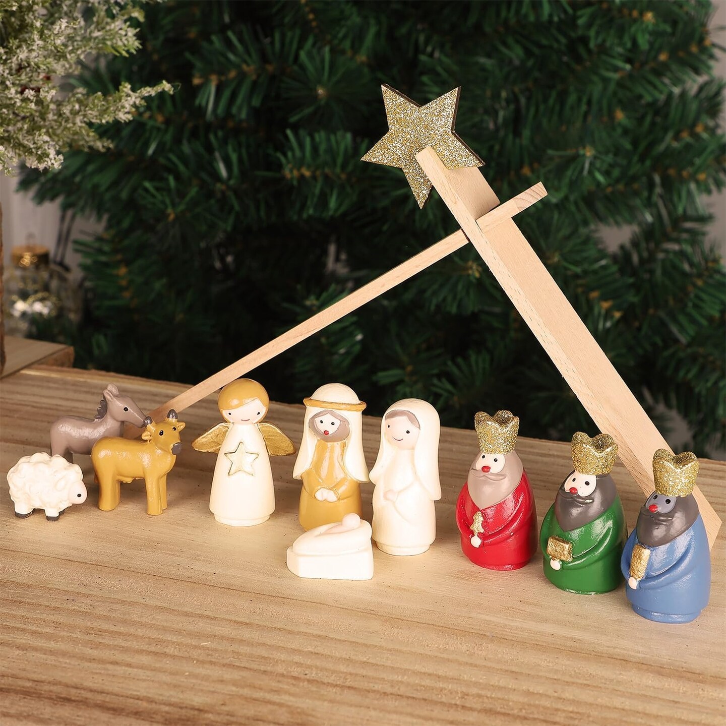 Christmas Nativity Sets, Set of 11 Mini Nativity Scene Resin Figurines, Xmas Holy Family Cute Table Ornaments, Religious Holiday Collection Gifts, Baby Jesus Nativity Mantle Shelf Decor