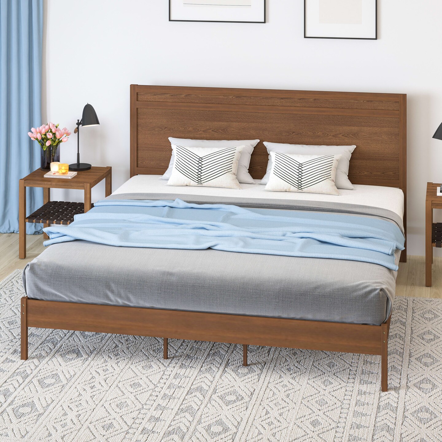 Merrick Lane Somerset Solid Wood Platform Bed with Wooden Slats and Headboard, No Box Spring Needed