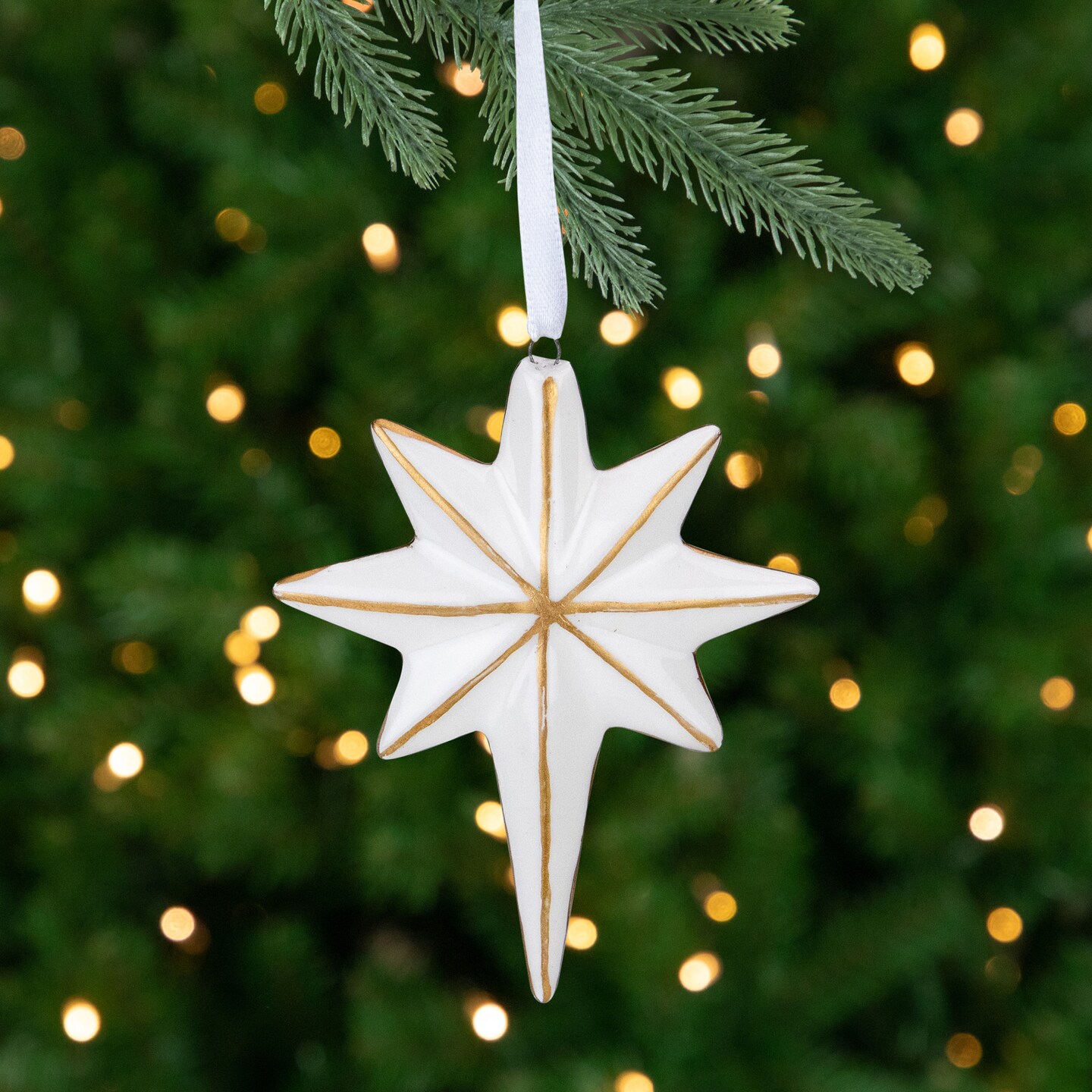 Northlight Star Hanging Christmas Ornament - 4&#x22; - White and Gold