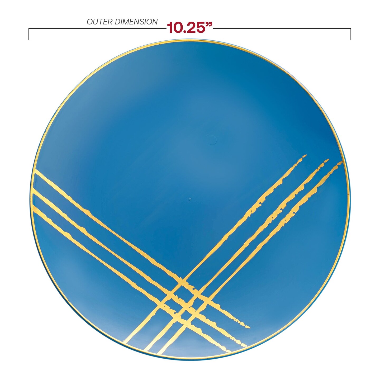 Blue with Gold Brushstroke Round Disposable Plastic Dinner Plates - 10.25" (120 Plates)