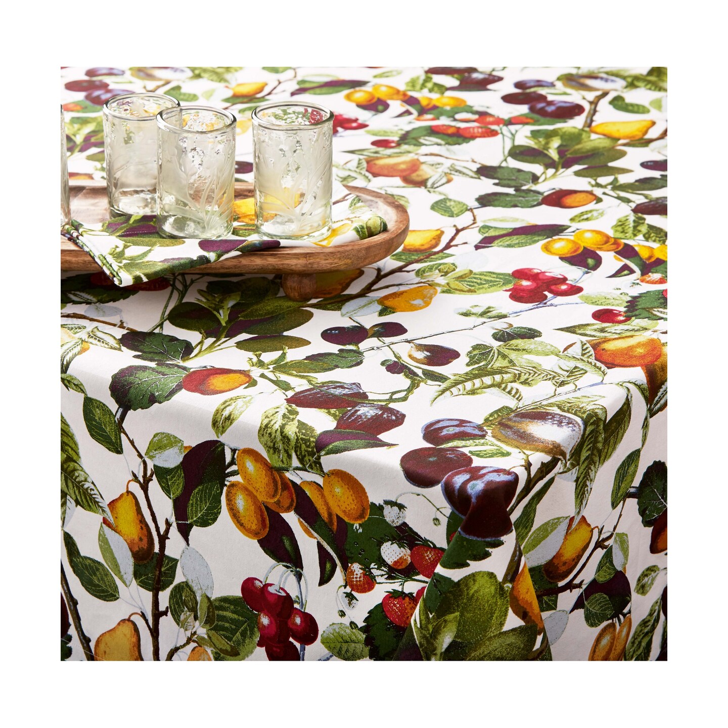 Orchard Fruit Print Tablecloth Cotton Tablecloth, 84&#x22;L x 60&#x22;W