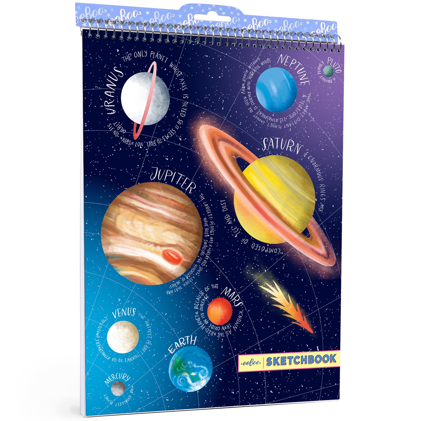 eeBoo: Sketchbook– Our Planets - Solar System Spiral Bound Pad, Color & Drawing Paper, 60 Pages, 8.5x11", Eco-Friendly, Portable, Kids Art Supplies
