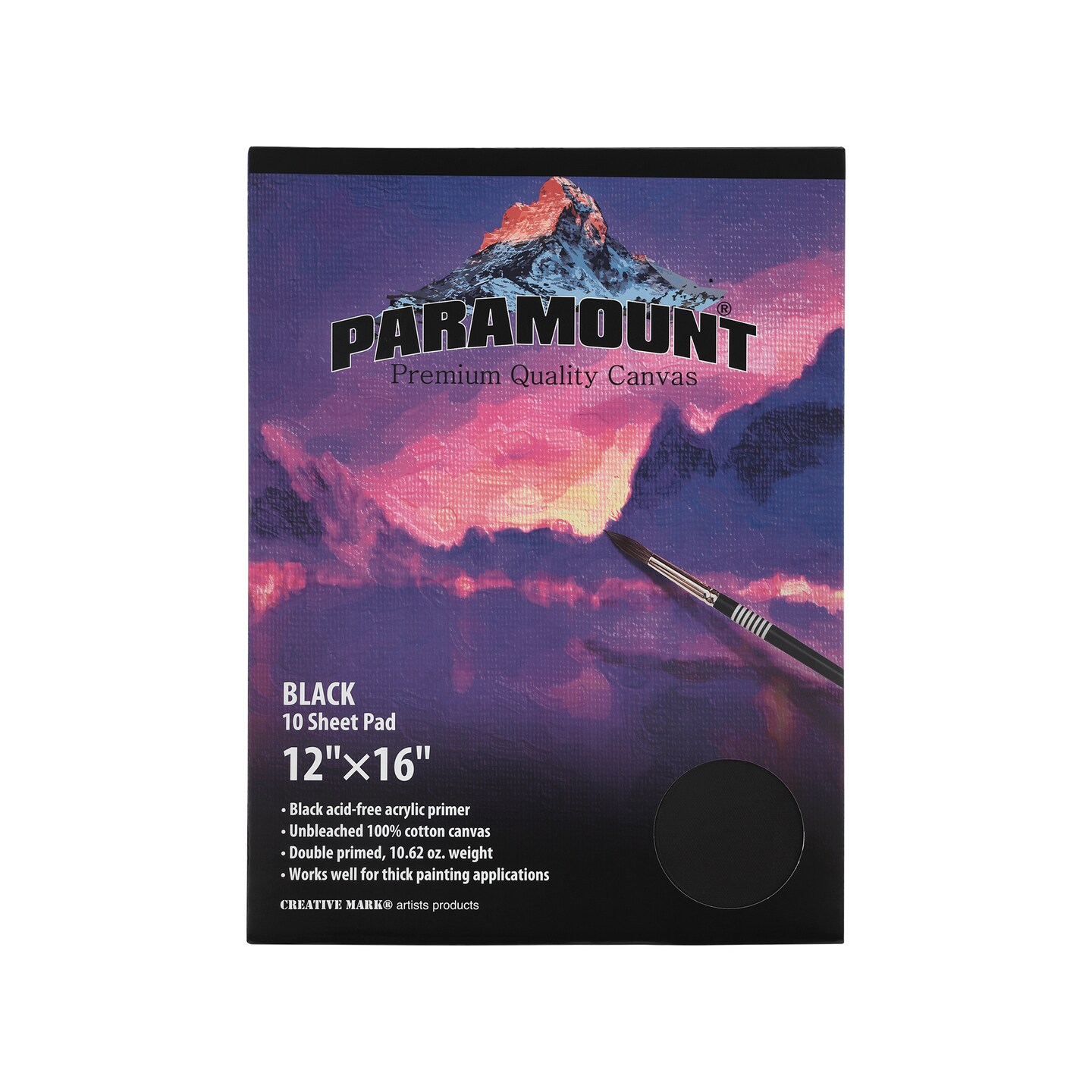Paramount Universal Primed Premium Cotton Black Canvas Pads - Black - Multi10 Sheets - Universal Double Primed Cotton Canvas Pads for Students, Drawing, Painting, Travel, & More