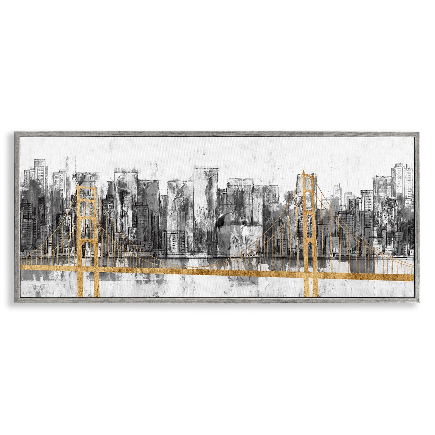 Stupell Industries Urban Golden Bridge Cityscape Framed Giclee Art