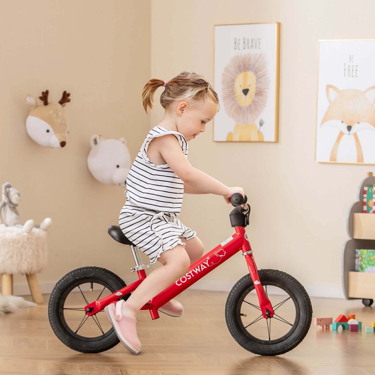 Costway 12 Inch Toddler Balance Bike No Pedal Training Bicycle with Inflatable Rubber Tires Yellow/White/Red