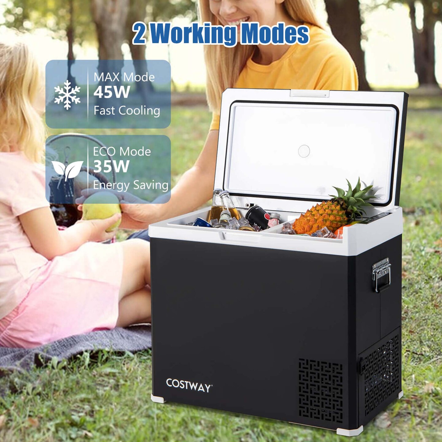 Costway 12 Volt Car Refrigerator 53QT Portable Car Fridge with -4&#x2109;~68&#x2109; for RVs Adjustable Range Black