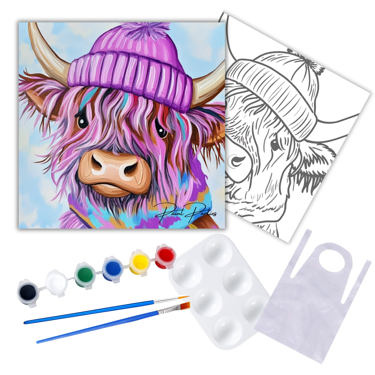 &#x22;Pastel Highland Cow&#x22; DIY Canvas Art Kit, Adult Beginner, Acrylic Paint Size 11x14 inch