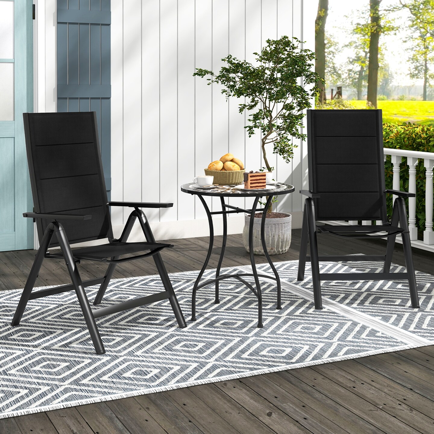 Costway 1/2/4 PCS Patio Folding Chair Outdoor Chairs with Padded Seat, Adjustable Backrest Black