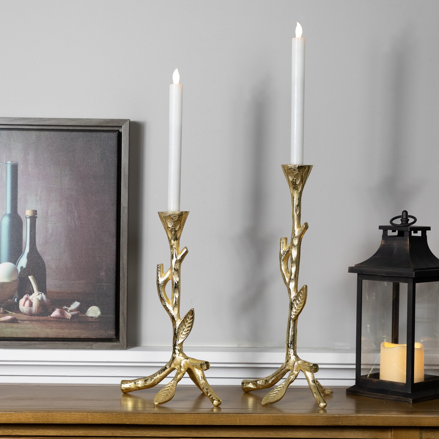 Northlight Leafy Branch Metal Taper Candle Holders - 15" - Gold - Set of 2
