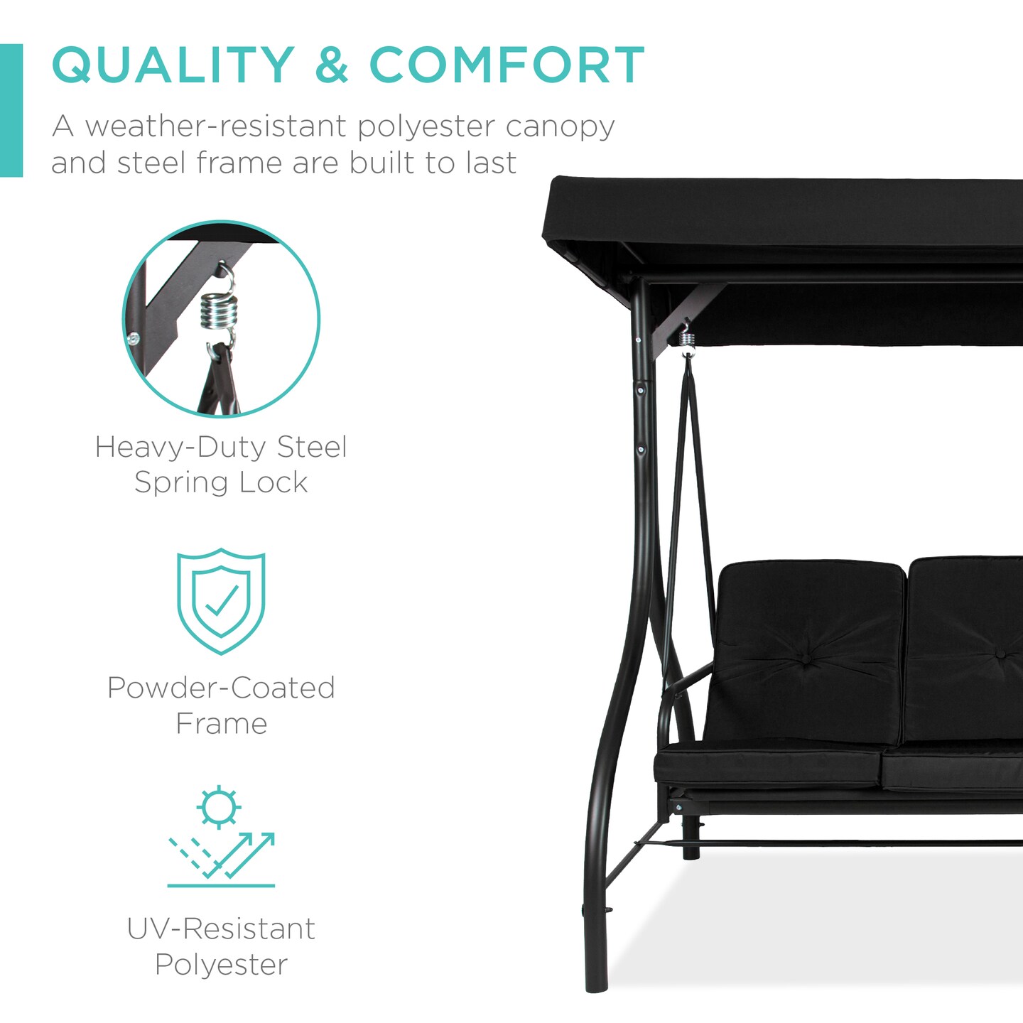 Best Choice Products 3-Seat Outdoor Converting Canopy Swing Glider Patio Hammock w/ Removable Cushions