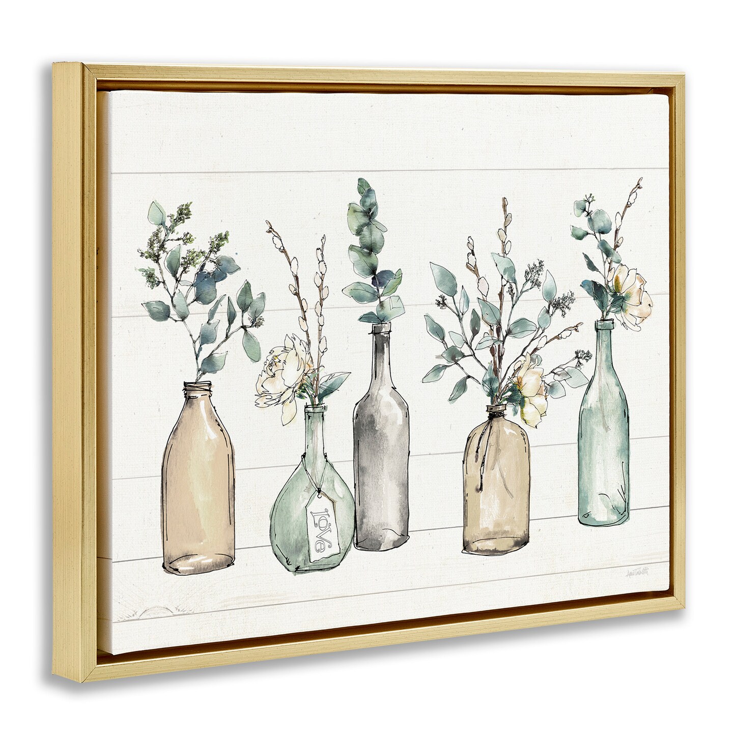 Stupell Industries Bottles And Plants Vases Framed Floater Canvas Wall Art