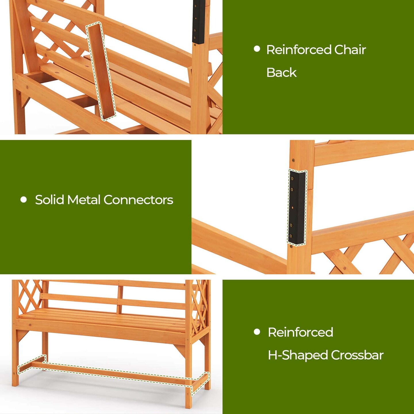 Costway 6.5 FT Tall Patio Garden Arbor with Pergola 2-Seat Bench Trellis for Climbing Plant