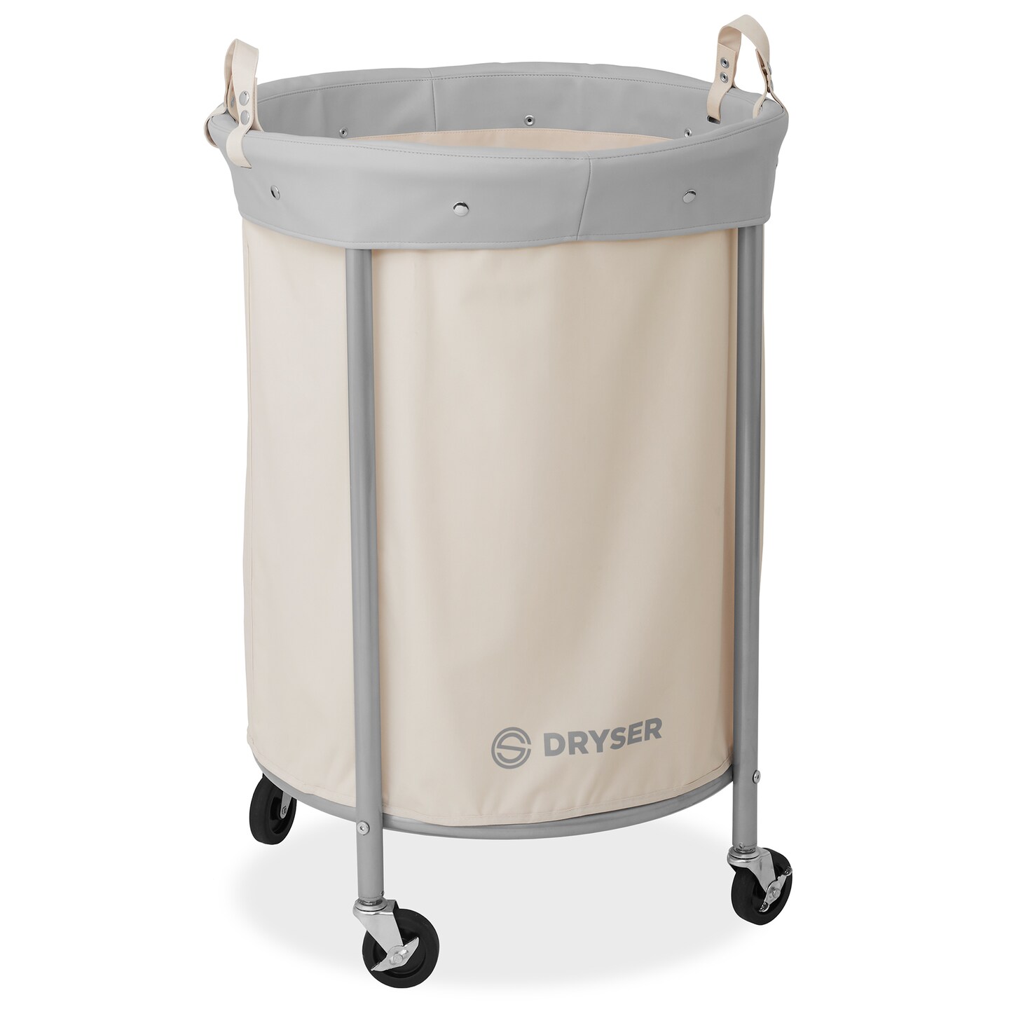 Dryser Laundry Basket with Wheels, 65 Gal. Round Rolling Laundry Hamper with Steel Cart, 4 Casters and 2 Brakes, Removable Liner